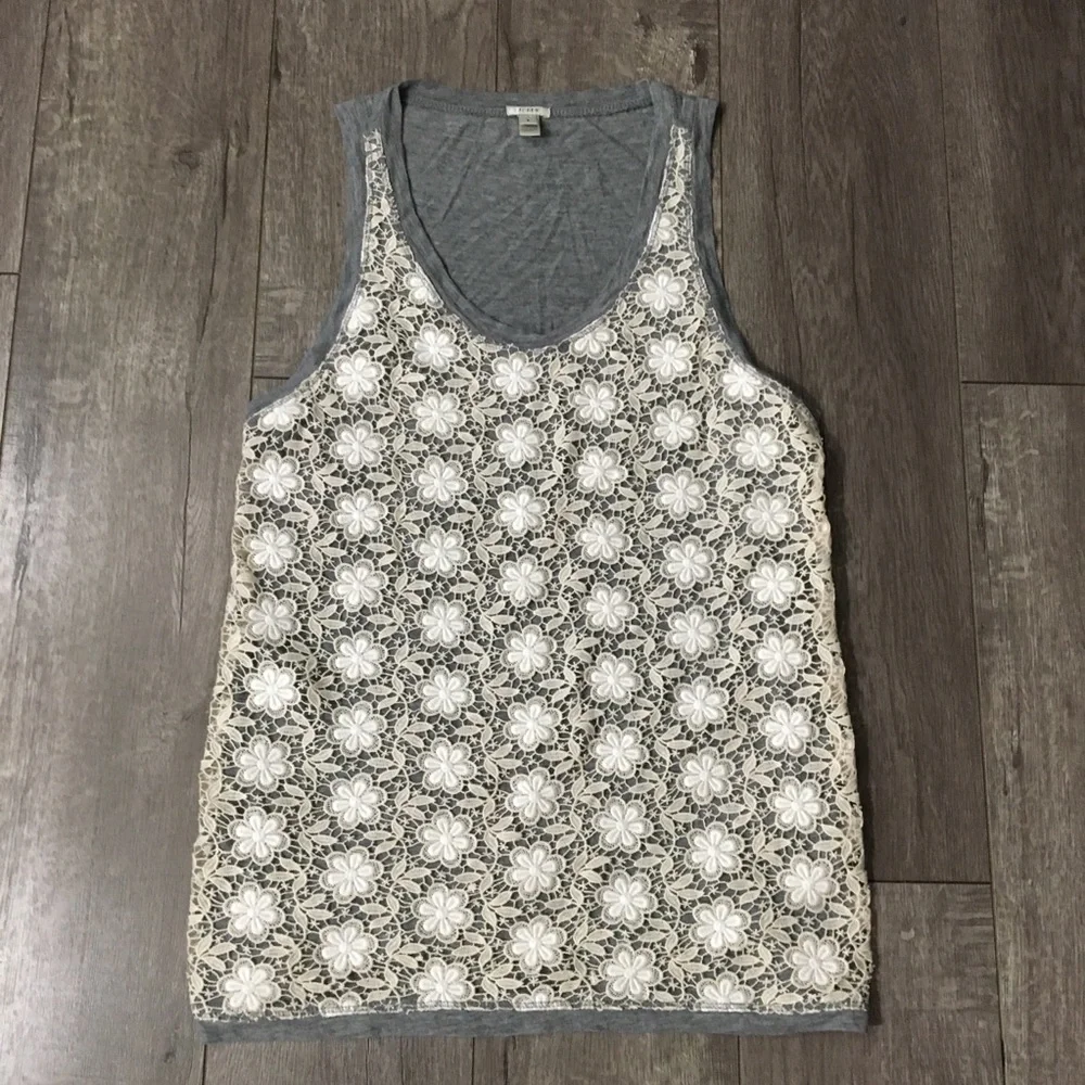 J. crew crocheted lace white and grey top S
